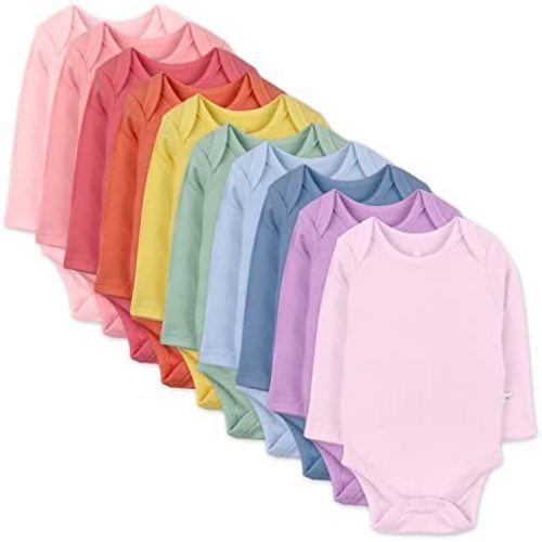 HonestBaby 10-Pack Long Sleeve Bodysuits One-piece 100% Organic Cotton for Infant Baby Boys, Girls, Unisex