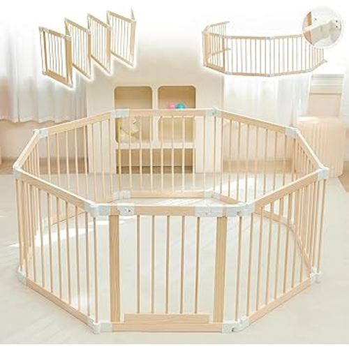Baby Playpen, Playpen for Babies and Toddlers, Foldable Wooden Play Yard with Gate, Adjustable Baby Activity Center with Child Proof Lock, Fence Play Area for Toddlers 1-3（56 * 56 * 24inches）