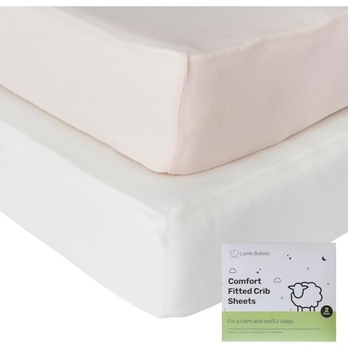 Cotton Crib Sheets for Baby, Soft Breathable Fitted Sheets for Boys & Girls, Snug Secure Fit for Standard Crib Mattress, Easy Care Baby Bedding, 2 Pack, White & Pink