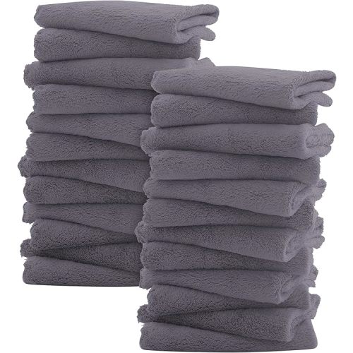 Sunny zzzZZ Ultra Soft 24 Pack Baby Washcloths - 10x10 Inches - Coral Fleece Extra Absorbent Wash Clothes for Babies, Infants and Toddlers - Sensitive Skin and Newborn - Ideal Baby - Dark Grey