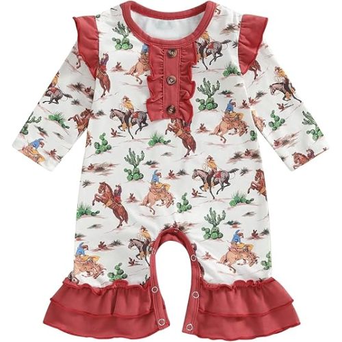 Baby Girl Romper Long Sleeve Western Cow Print Flared Jumpsuit For Newborn Infant Clothes Bodysuit Fall