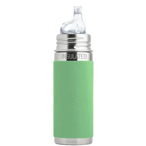 Pura Kiki 9oz/260ml Stainless Steel Insulated Sippy Bottle w/Sleeve, Plastic-Free, MadeSafe Certified, Medical-Grade Silicone Sipper Spout Fast Flow Rate for Kids, Toddlers, Babies & Infant – Moss