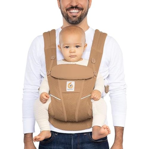 Ergobaby Omni Breeze All Carry Positions Breathable Mesh Baby Carrier with Enhanced Lumbar Support & Airflow (7-45 Lb), Camel Brown