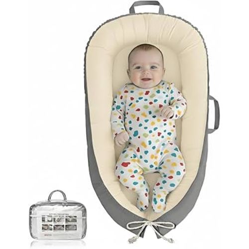 Baby Lounger - Infant Lounger for Newborn 0-24 Months, Pure Cotton Breathable Baby Nest Lounger, Newborn Essentials for Baby Boys & Girls, Portable Baby Lounger for Home and Travel