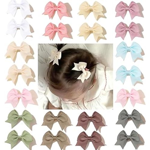 22 Pack Mini Hair Bow Clips for Baby Girls Grosgrain Ribbon Bows Tiny Hair Clips Fine Hair for Girls Infants Toddlers