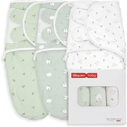 GLLQUEN BABY Swaddles 0-3 Months, 3-Pack Baby Swaddles for Newborn,Baby Girls, Boys Infant Sleep Sack, Easy Swaddling Wrap, Soft & Snug Newborn Sleep Sack, Nursery Swaddle Blankets Essentials