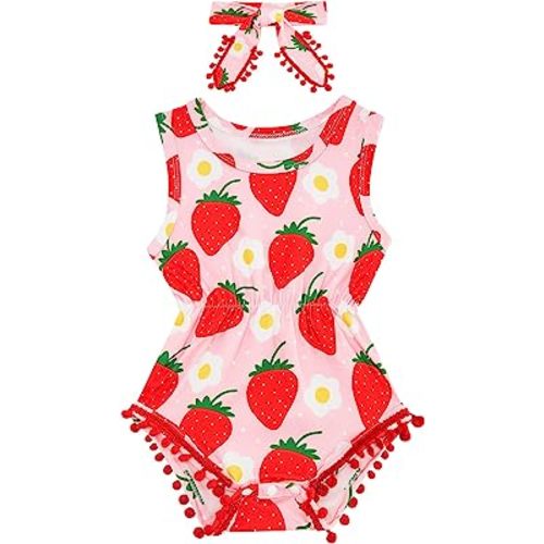 BFUSTYLE Newborn Toddler Baby Girl Floral Bodysuit Romper Summer Casual Outfit + Headband