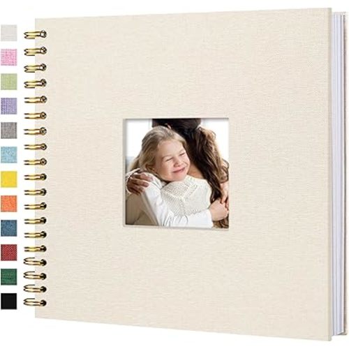Scrapbook Photo Album Linen Cover, 10 x 10 Inch Hardcover Kraft White Pages Memory Book, for Travel Wedding Guest Book Christmas Baby Shower (40 Sheets/ 80 Pages,Beige)