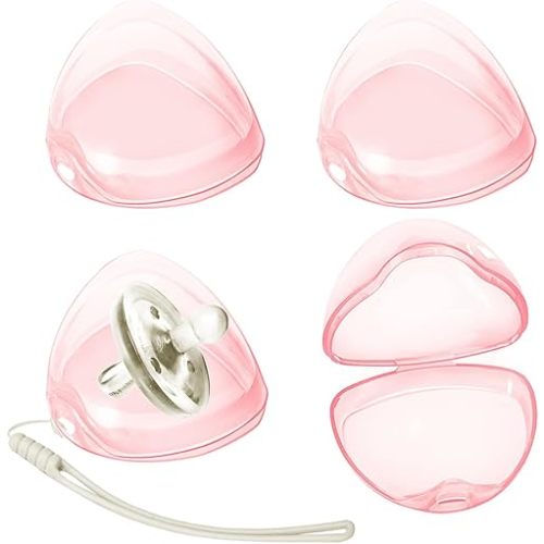 Pacifier Case,4 Pack BPA Free Pacifier Holder Case with Lanyard for Diaper Bag,Pacifier Container Box for Baby Binky Nipple Travel,Essential Pacifier Accessories,Easy to Clean,Pink