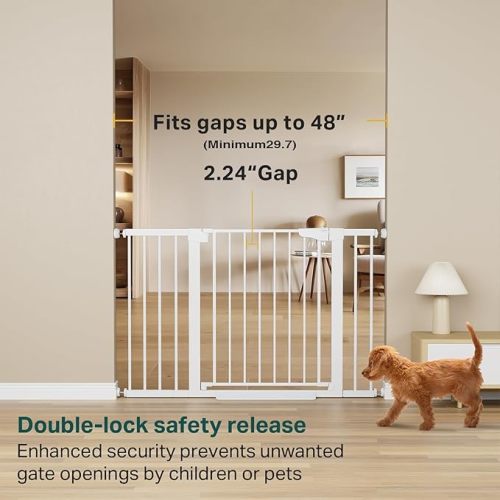 Cumbor 29.7-48" Baby Gate for Stairs, Mom's Choice Awards Winner-Dog Gate for Doorways, Auto Close Safety Pet Gate for Dogs Indoor, Easy Install Pressure Mounted Child Gate with Walk Thru Door, Black