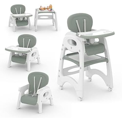 Xilingol 8 in 1 Convertible Baby High Chair W/Wheels, Baby Feeding Chair W/Adjustable Backrest & Removable Dual Tray, Building Block Table & Chair Set, HighChair for Babies & Toddlers (Green)