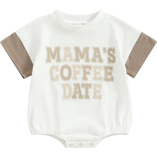 Bonangber Baby Boy Bubble Romper Daddys/Mamas Lil Dude Color Block Short Sleeve Oversized Bodysuit Newborn Summer Outfit