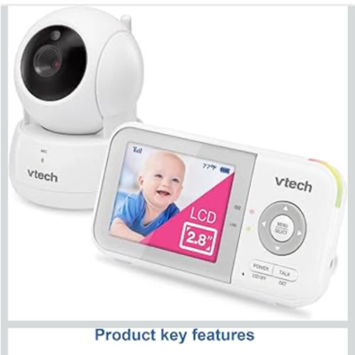 VTech VM923 Baby Monitor, 2.8” Screen, Pan-Tilt-Zoom, 1000ft Long Range, Night Vision, 2-Way Audio, Temperature Sensor, Lullabies, Secure Transmission No WiFi