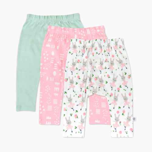 Honest Baby Clothing 3-Pack Organic Cotton Cuff-less Harem Pants - Tutu Cute, 0-3 M