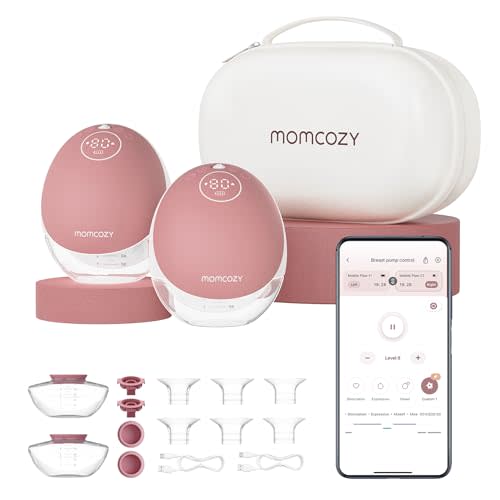 Momcozy Breast Pump Hands Free Upgraded Mobile Flow | M9, App Discreet Control with Personalized Multi-Modes & 15 Levels, Wearable Breast Pump 24mm, 2 Pack Cozy Red