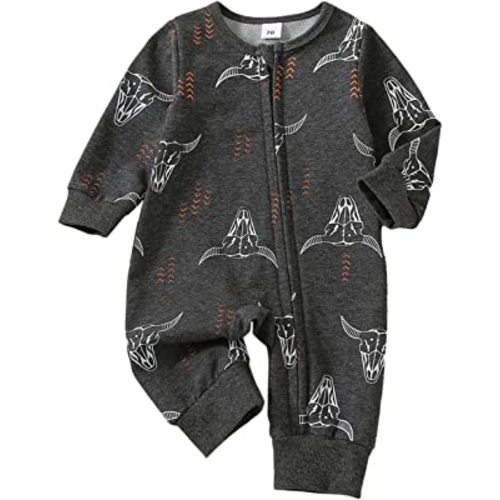 Omkzanbi Western Baby Boy Clothes Newborn Cowboy Jumpsuit Cow Printed Onesie Long Sleeve Bodysuit Fall Winter Outfit