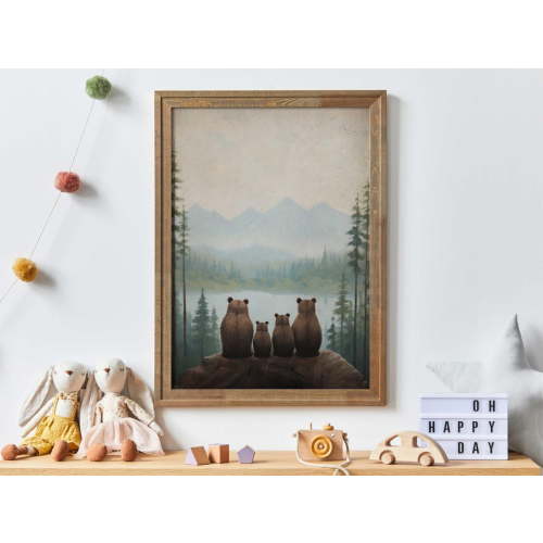 Bear Family Print, Bear Nursery Art, Family Of Four, Forest Animals, Woodland Nursery Toddler Room Decor, Family Wall Art Wall Art, Modern Wall Decor, 8x12 UNFRAMED
