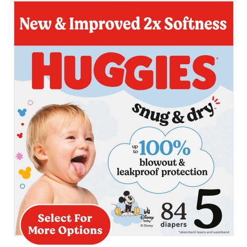 Huggies Snug & Dry Baby Diapers, Size 5 (27+ lbs), 84 Ct (Select for More)