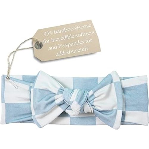 Baby Girl Bows: Premium Quality & Stylish Design Baby Headbands, Soft & Stretchy Bamboo to Fit Infants & Toddlers (Blue Checkers, 6-24 Months)