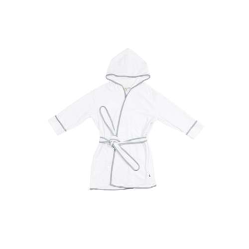 Hooded Bath Robe in Cloud with Storm Trim