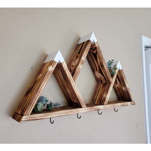 Mountain Key Holder, Mountain Wall Decor, Key Holder for Wall, Wall Hanging, Mountain Wall Art, Floating Shelf, Key Hanger, Key Hooks, Gifts