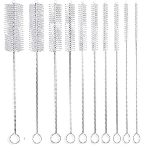 Long Straw Brush, Nylon Pipe Tube Cleaner 8-ihch 10 Different Diameters Set of 10