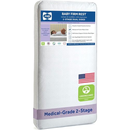 Sealy Baby Infant & Toddler Crib Mattress, Firm Rest 2 Stage, 204 Coils, Waterproof Breathable, Non Toxic, GREENGUARD GOLD Certified, Made in USA, 52x28