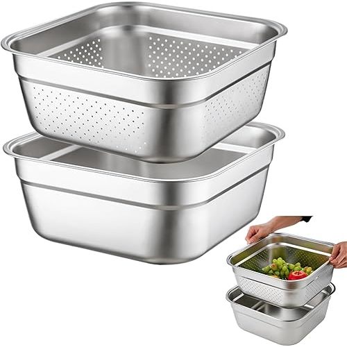 2 in 1 Large Stainless Steel Sink Basin with Colander, Lancisism 12.6" Stainless Steel Washing-up Bowl Multi-purpose Dish Tub for Sink Wash Basins Dishpan for Sink