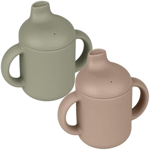 Mintlyfe Baby Sippy Cup, 2 Pack of Silicone Trainer Cup Toddler for Boys and Girls, Unbreakable, Spill Proof and Two Handle Learner Cup Sippy Cup for Toddlers, 4oz (Natural/Sage)