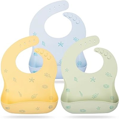 Mia Li Silicone Bibs – 3pcs Waterproof Silicone Bib Set – Silicone Baby Bibs with Adjustable Closure – Non-Messy Toddler Bib