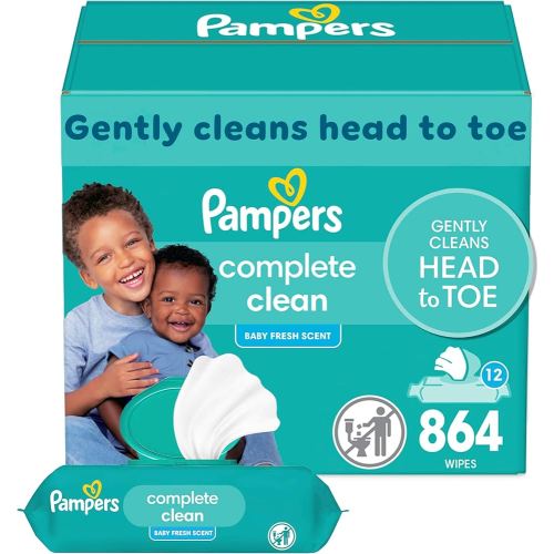 Amazon.com: Pampers Baby Wipes, Complete Clean Baby Fresh Scented Wipe, Gently Cleans Head to Toe, 864 Total (12 Flip-Top Packs)