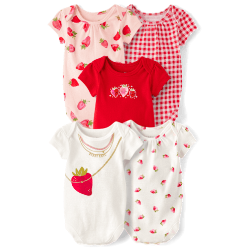 Baby Girls Strawberry Bodysuit 5-Pack - Pink