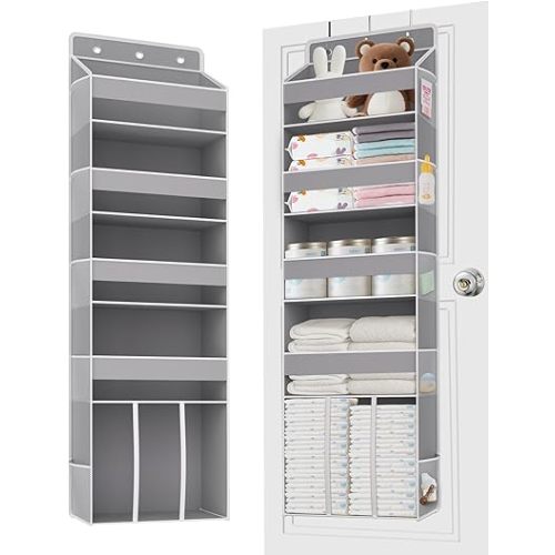 1 PC Over the Door Organizer with l Large Capacity Caddy, Behind Door Storage with 10 Mesh Side Pockets, Back of Door Hanging Organizer for Closet, Bathroom, Laundry, Room Storage