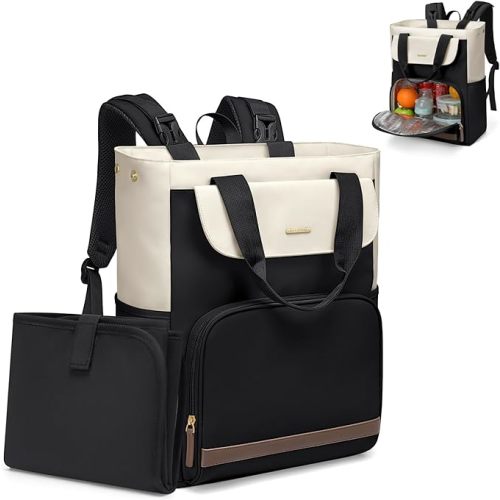 GOLF SUPAGS Diaper Bag Backpack with Portable Changing Pad 25L Baby Bag Insulated lunch box Backpack Fits 17.3" Laptop (Black)