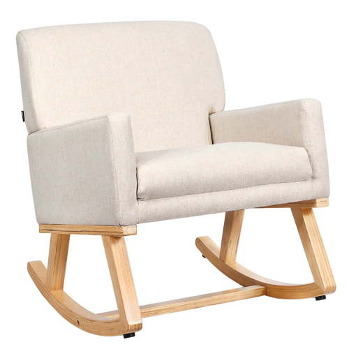 Barara King Rocking Chair Nursery Glider, Comfy Rocker Nursery Chair, Upholstered Rocking Chair with and Solid Wood Base-Beige