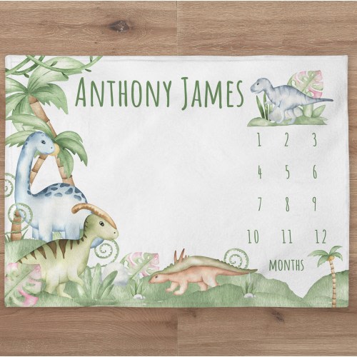 Dinosaur Milestone Blanket Personalized Baby Boy Month Blanket Dino Nursery Custom Age Growth Newborn Tracker New Mom Baby Shower Gift