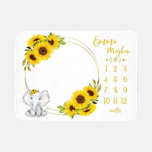 Boho Sunflower Elephant Girl Milestone Blanket Wreath Monthly - Etsy