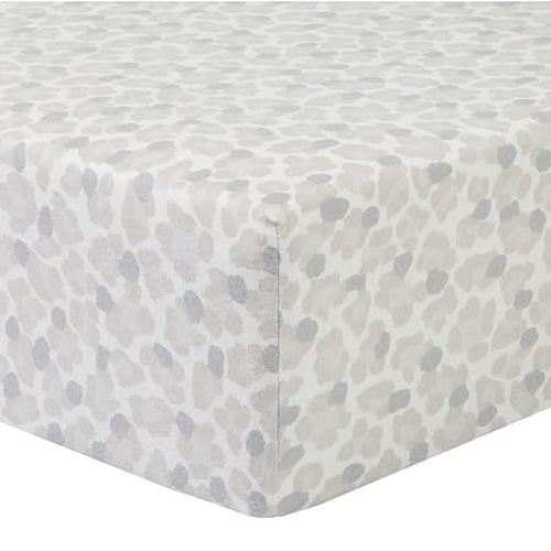 Leopard Print Deluxe Flannel Fitted Crib Sheet-Leopard Print Scatter Print Cotton Flannel, Gray, Fully Elasticized, 10 in Deep Pockets, Fits Standard Crib Mattress 28 in x 52 in