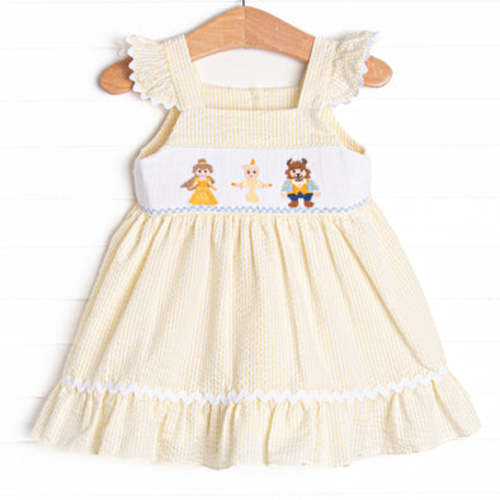 Blushing Beauty Smocked Dress, Yellow Seersucker – Stitchy Fish
