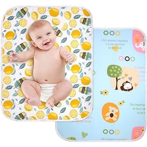 2Pcs Diaper Changing Pads for Baby, Lemon Change Mat, 3Layers Waterproof Change Pad Foldable Absorbent Mats for Women, Reusable Incontinence Underpads for Patient 24''x30'' (Lemon Blue Duck)