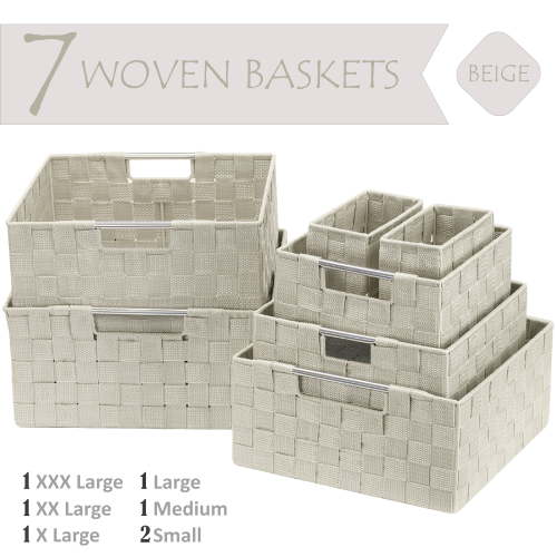 Decorative & Durable Woven Fabric Storage Baskets, Shelf & Closet Organization - Beige