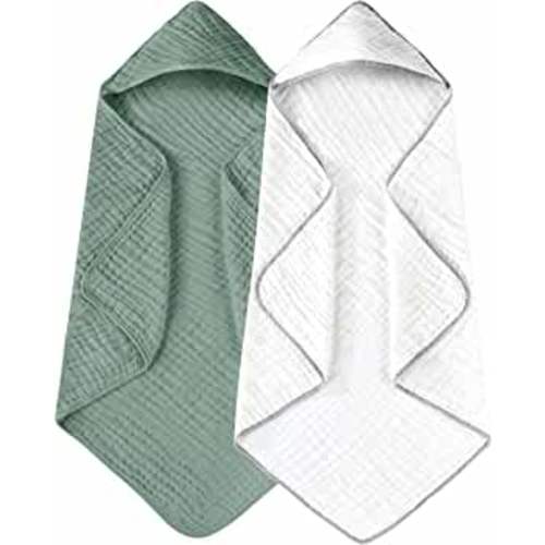 Yoofoss Hooded Baby Towels for Newborn 2 Pack 100% Muslin Cotton Baby Bath Towel with Hood for Babies, Infant, Toddler and Kids, Large 32x32Inch, Soft and Absorbent Newborn Essential