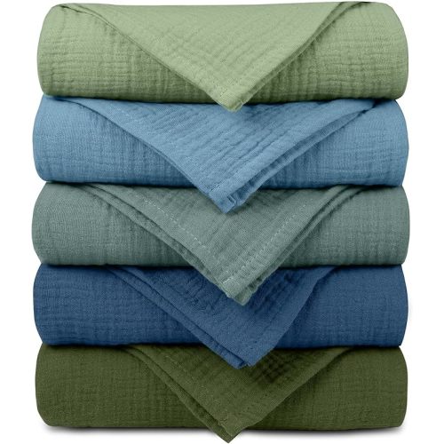 Muslin Receiving Blankets, Neutral Blanket Swaddling for Newborn Boys and Girls, 5 Pack Breathable and Skin-Friendly Swaddle Wrap for Infant Baby (Soft Colors)