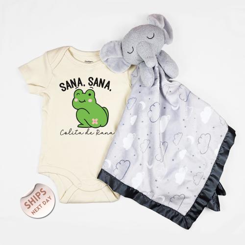 Sana Sana Colita de Rana Baby Bodysuit and blanket, Cute Spanish Newborn Outfit, Funny Baby Romper and blanket, Baby Shower Gift, 2000650
