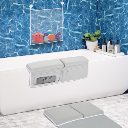 Teedor Bath Kneeler and Elbow Rest Pad, Baby Bathtub Accessories Kneeling Pad with Bathtub Toy Organizer (Gray)