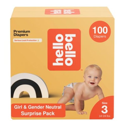 Hello Bello Premium Diapers, MMF7 Size 3 (14-24 lbs) Surprise Pack for Girls, 100 Count, Hypoallergenic with Soft, Cloth-Like Feel, Girl and Gender Neutral Patterns