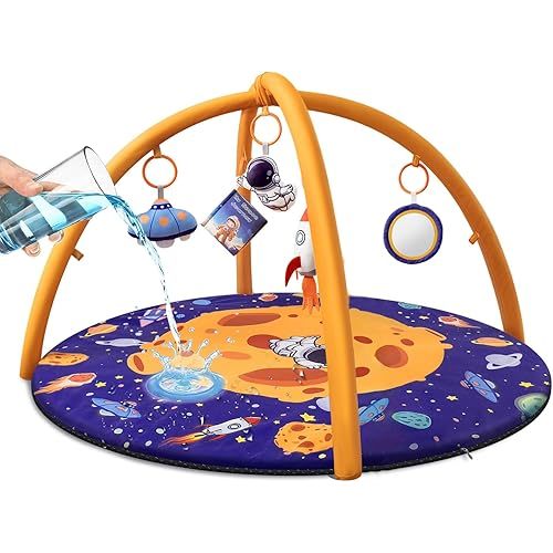 Waterproof Baby Play Mat, Tummy Time Mat with Detachable Toys for Stage-Based Sensory and Motor Skill Development, Anti-Slip Baby Activity Gym Mat for Newborn Gift