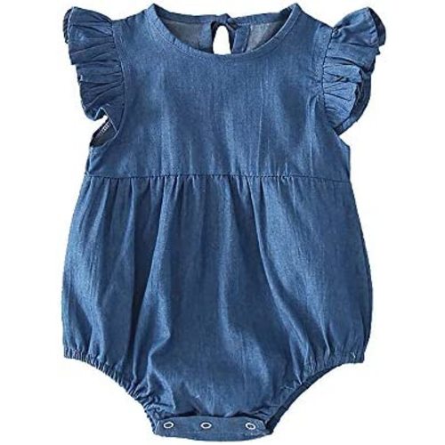 Baby Infant Toddler Girls Denim Ruffled Bodysuit Blue Soft One-Piece Romper