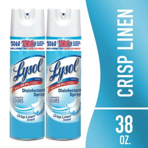 Lysol Disinfectant Spray, Crisp Linen Scent, 19 Fl. Oz (Pack of 2), Sanitizing, Antibacterial and Odor Eliminating