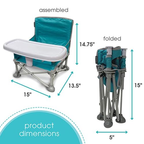 Summer Pop ‘N Sit Eat ‘N Play - Baby Pop Up Chair for Meals and Playtime with Removable Tray and Toys, Portable Booster Folds for Travel - Blue / Gray